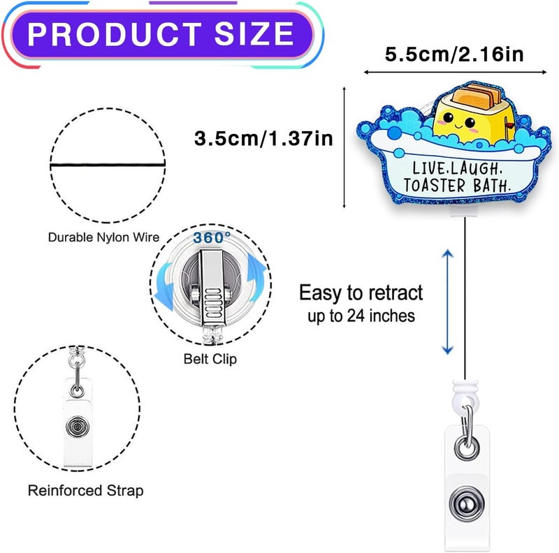 LEBEIGHT Live Laugh Toaster Bath Badge Reel Retractable for Nurse Nursing RN CNA Doctor Medical Worker & Teacher | Funny Nurse Gifts ID Name Badge Holder with Alligator Clip & 24” Durable Nylon Cord | Acrylic - Image 2